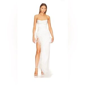 Retrofete White Feather-Trim Maxi Dress